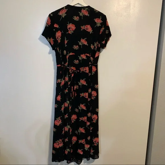 Indira L rayon midi dress ditzy floral flowers roses button front lined soft - Picture 9 of 14